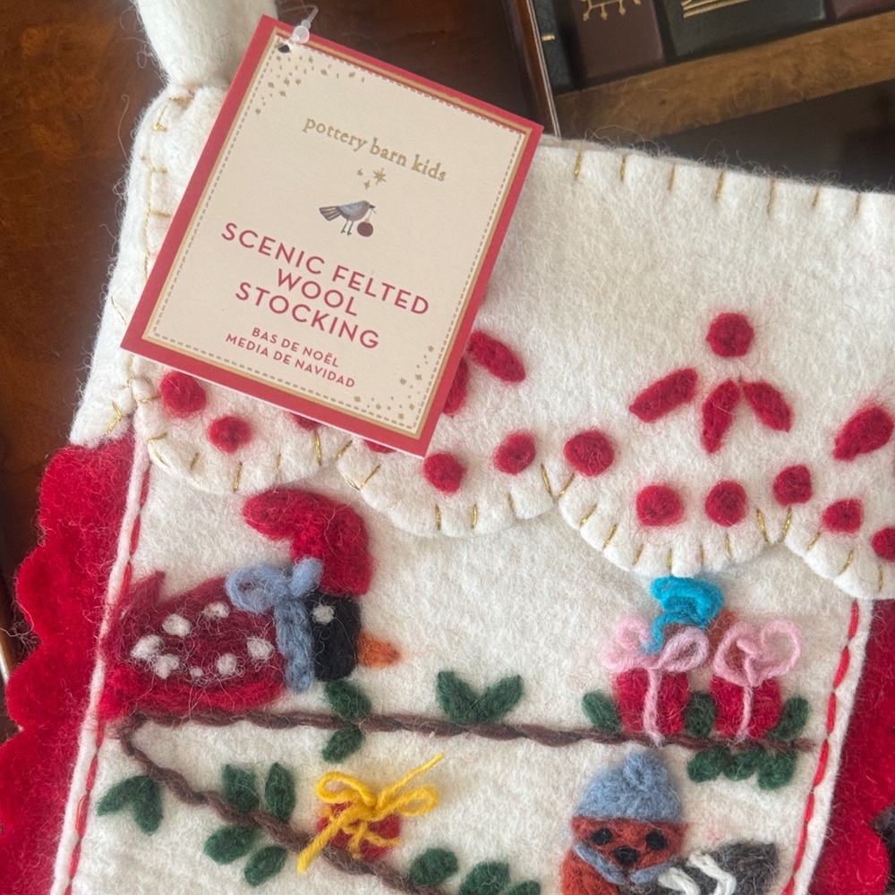 Set of 2 Pottery Barn Kids "Birds on a Wire" Felted Wool Stockings NWT!